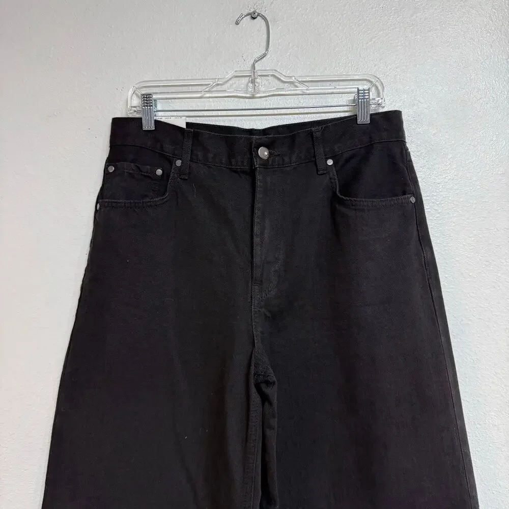 Zara Black Mid Rise Loose Fit Wide Leg Jeans Sz 8 NWT